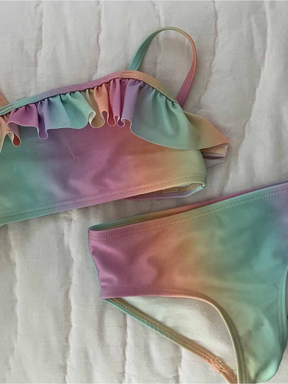 H&M Pastel Rainbow Ruffle Two-Piece Bikini - Pink, Green, Peach